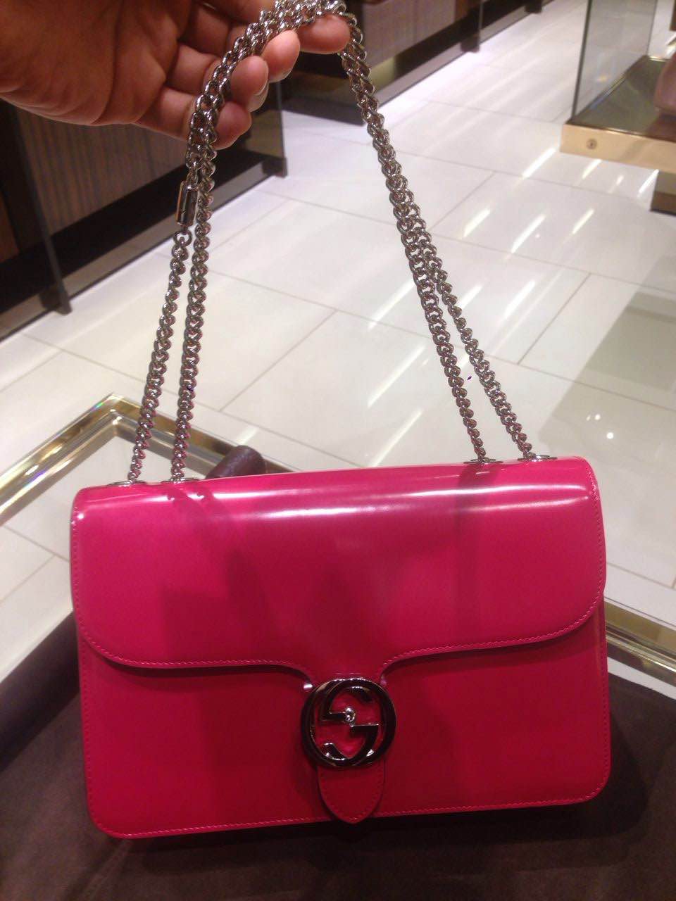 Gucci Interlocking Polished Shoulder Bag 387606 Dark Pink